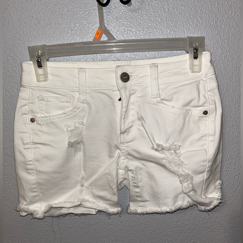 White Denim Distressed Jean Shorts